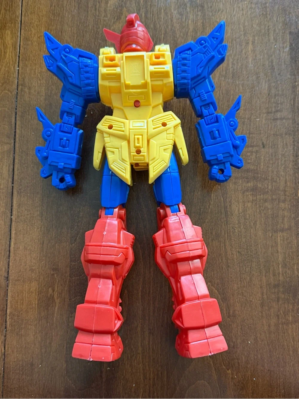 Vintage Mecha Robot Action Figure Toy Red Blue Yellow 10” Unknown Brand